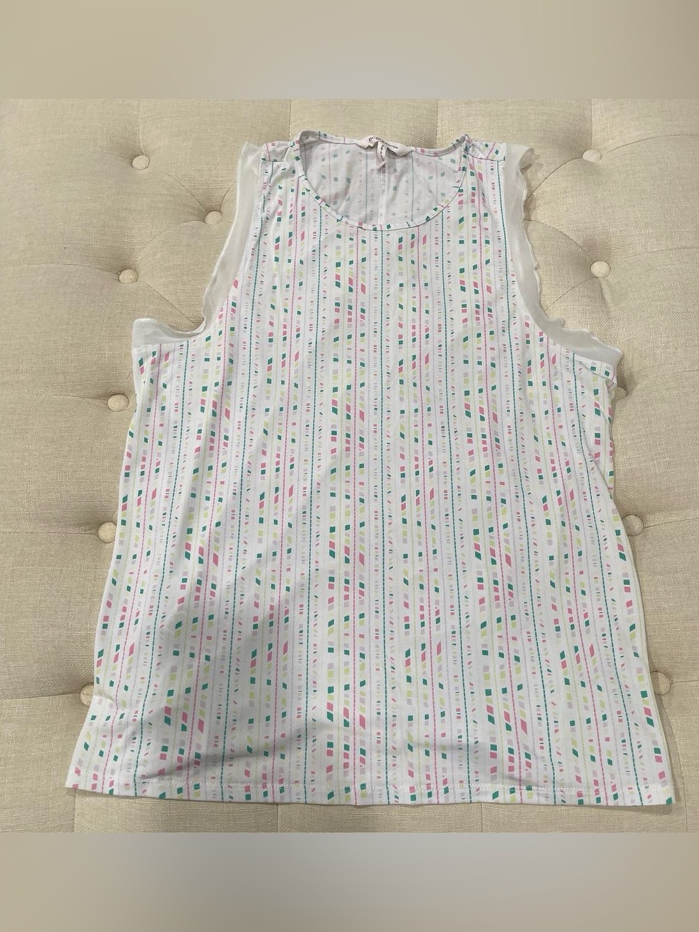 BCBGeneration White Tank Top with Pink, Green & Blue Pastel Stripe Print